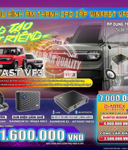 Cấu hình âm thanh cao cấp cho Vinfast VF3 với Rainbow